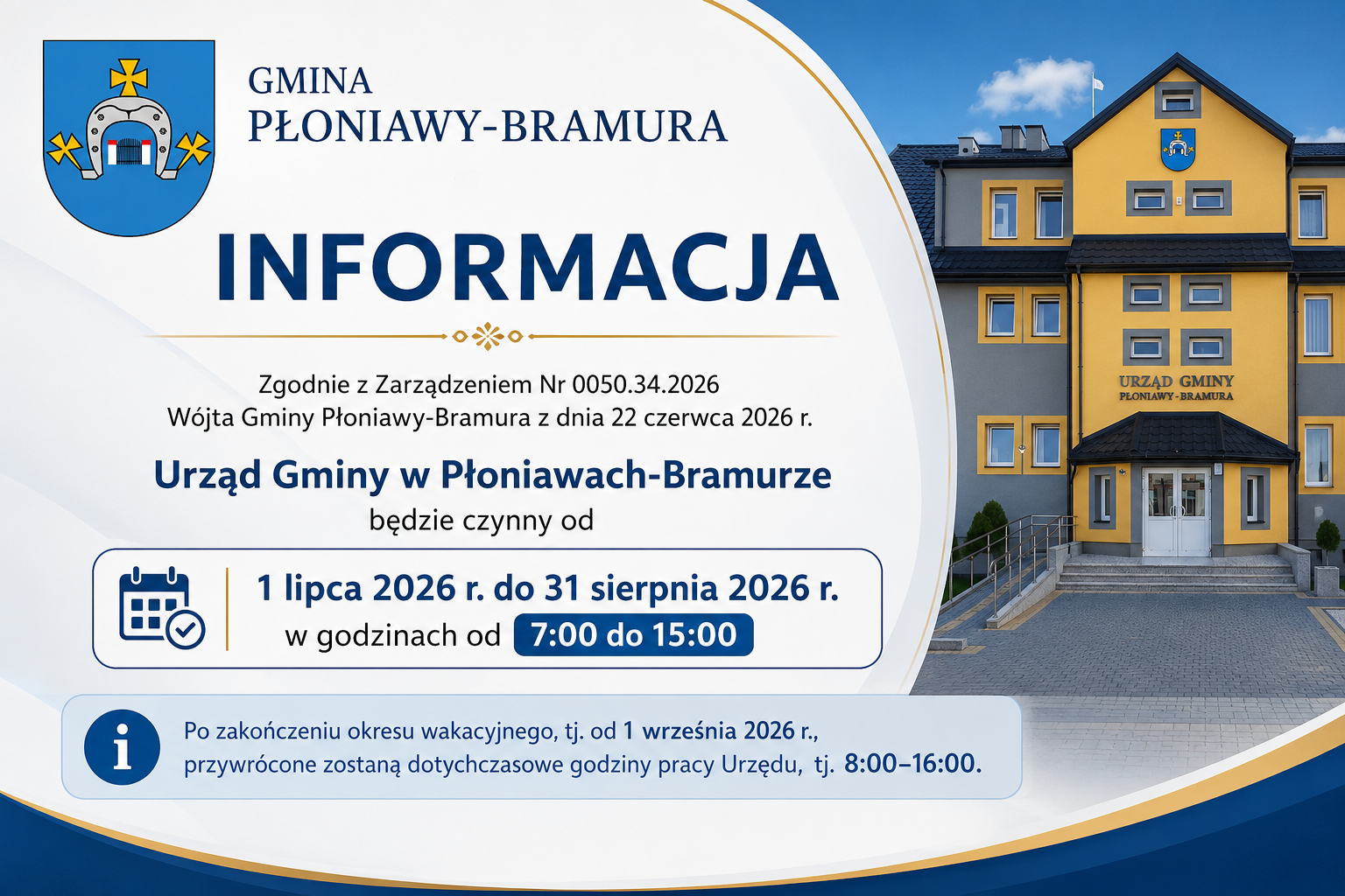 Zmiana godzin pracy urzędu w&nbsp;okresie letnim