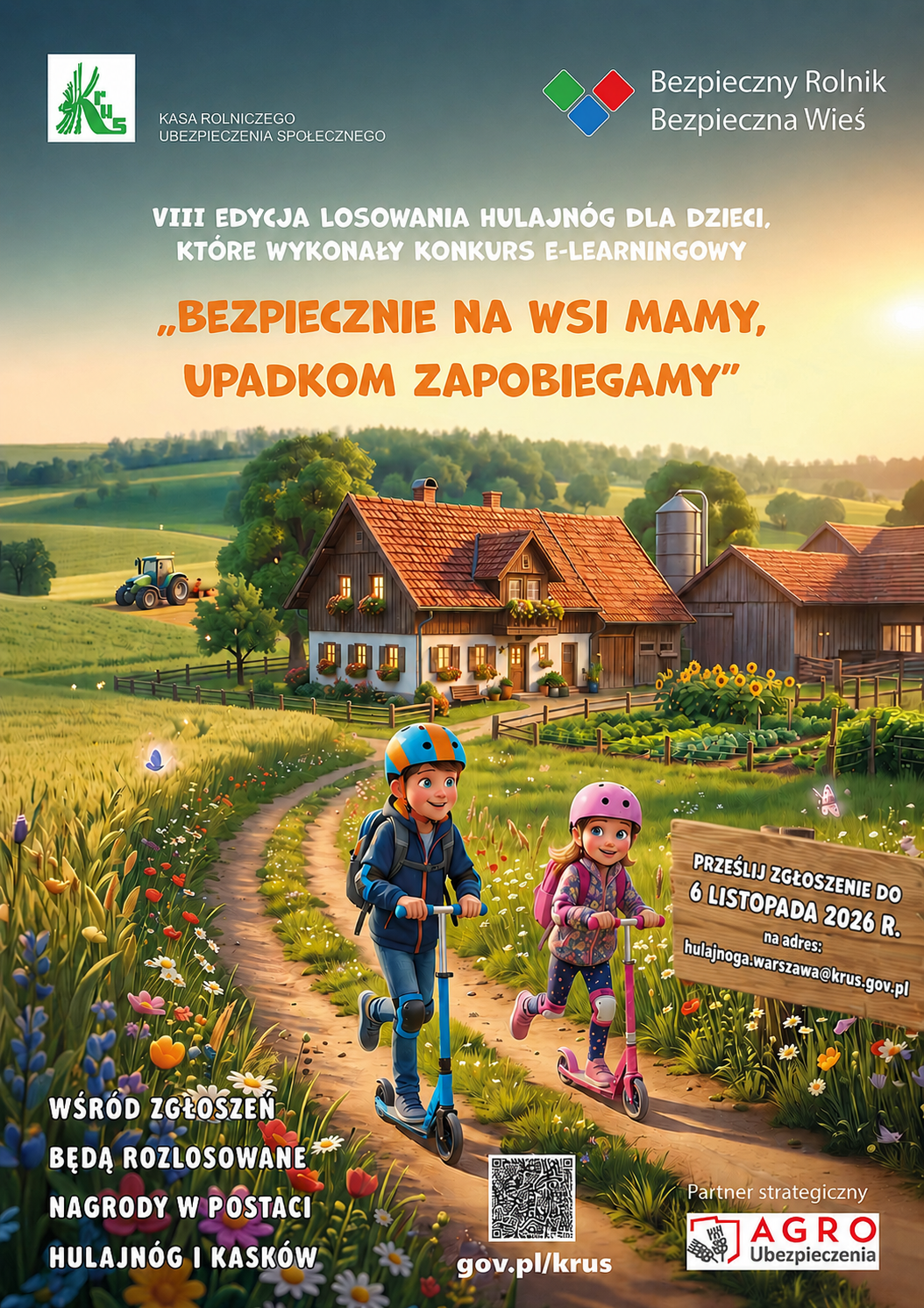 VIII losowanie hulajn&oacute;g dla dzieci rolnik&oacute;w, kt&oacute;re ukończą kurs e-learningowy &bdquo;Bezpiecznie na&nbsp;wsi mamy - upadkom zapobiegamy&rdquo;