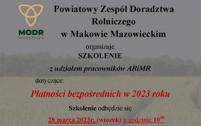 Zdjęcie do Płatności bezpośrdnie 2023 - szkolenie